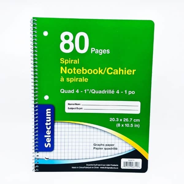 cahier à spirale 80 pages quadrillé