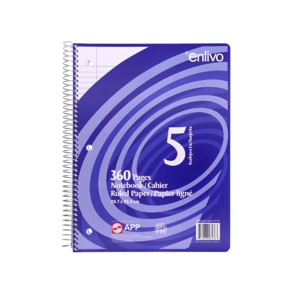 Cahier ligné 5 sujets avec spirale (360p)